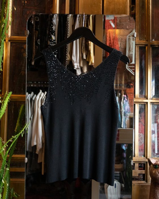 Vintage Beaded Black Knit Cami