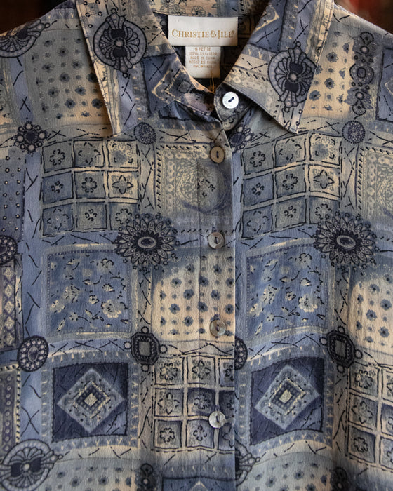 Vintage Retro Patterned SILK Blouse