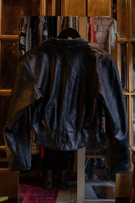 Retro Cropped Black Leather Jacket