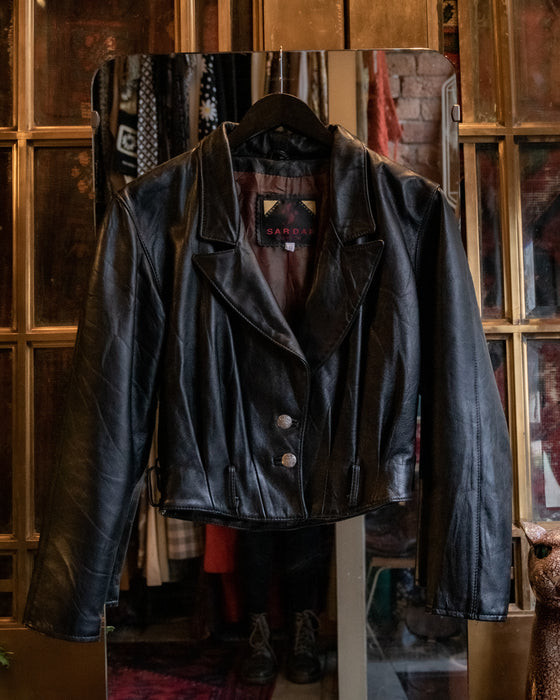 Retro Cropped Black Leather Jacket