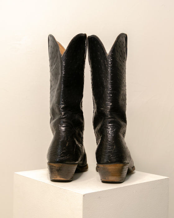 Black Ostrich Leather Cowboy Boots 13M