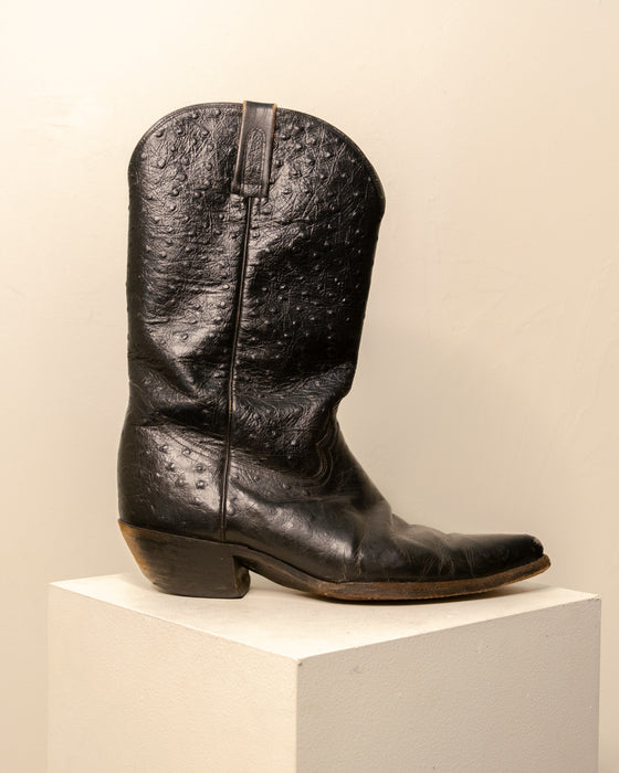 Black Ostrich Leather Cowboy Boots 13M