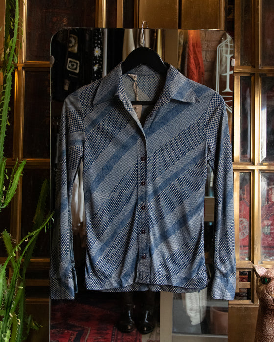 70s Blue Pattern LS Shirt