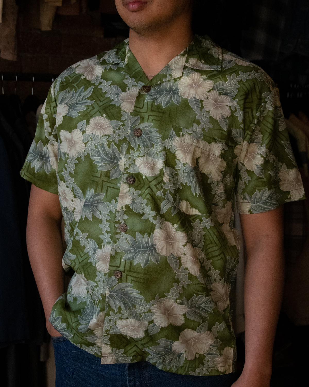 Retro Green Floral Hawaiian Shirt