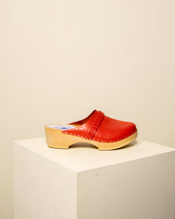 Red Leather Swedish Clogs 35