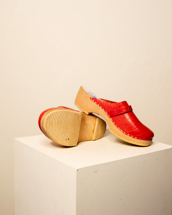 Red Leather Swedish Clogs 35