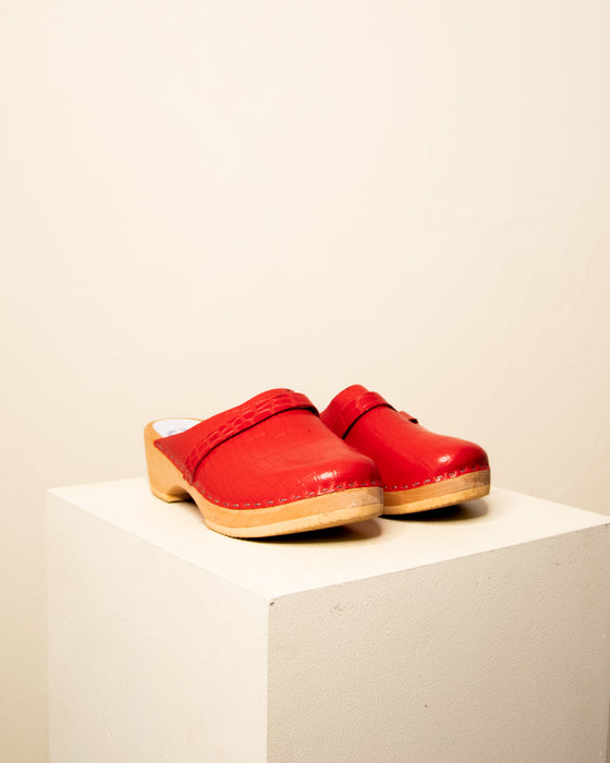 Red Leather Swedish Clogs 35