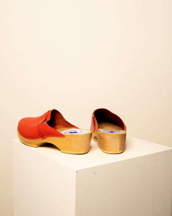 Red Leather Swedish Clogs 35