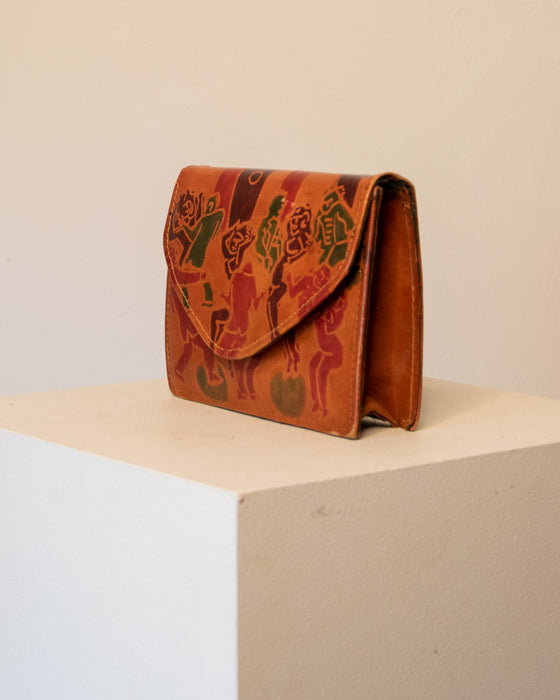 Handpainted 'Dancing' Tan Clutch