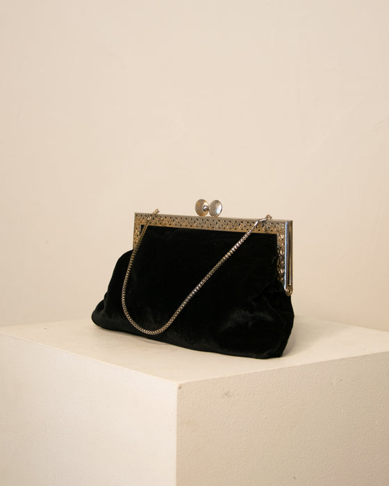 Vintage Black Velvet Evening Bag