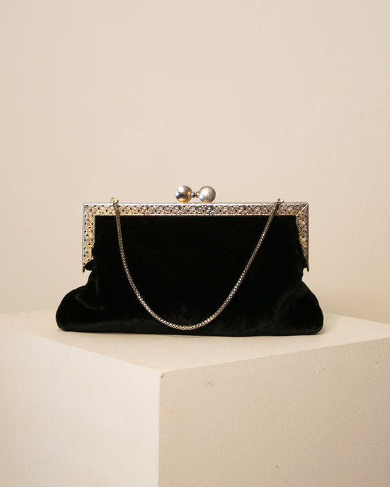Vintage Black Velvet Evening Bag