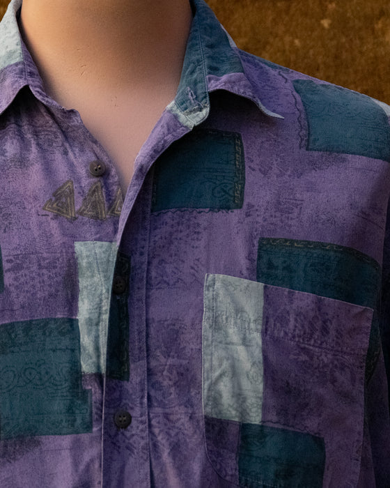 Vintage 100% Silk Purple Patterned Shirt