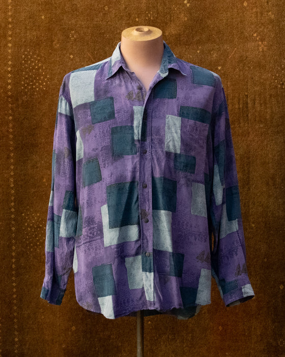 Vintage 100% Silk Purple Patterned Shirt