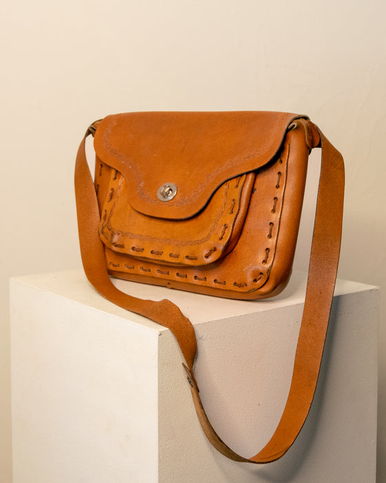 Vintage Tan Tooled Leather Handbag