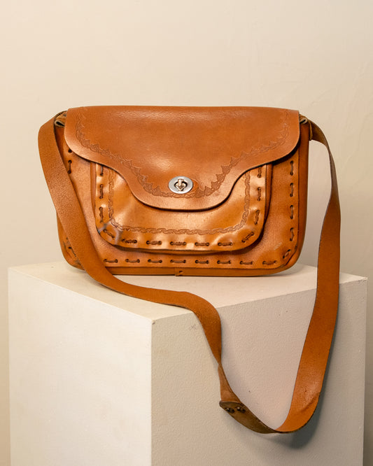 Vintage Tan Tooled Leather Handbag
