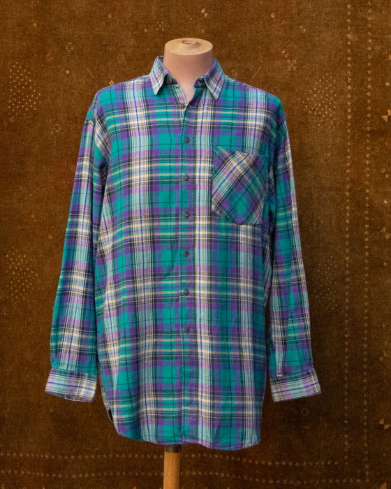 Retro Teal Purple Check Shirt