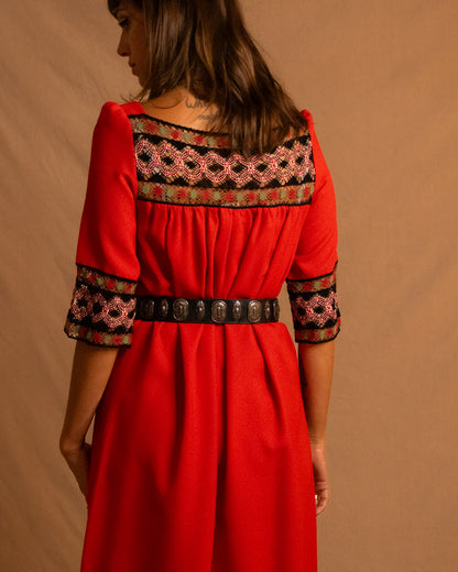 Original 70s Vintage Red Maxi Dress