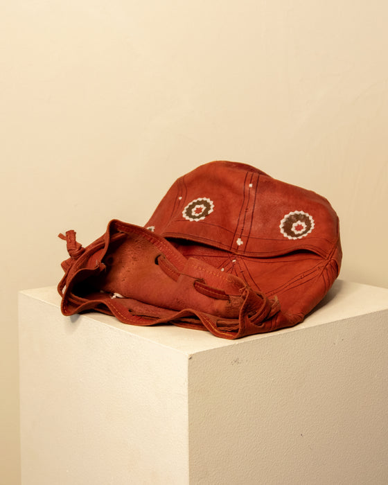 Vintage Rust Small Leather Drawstring Bag