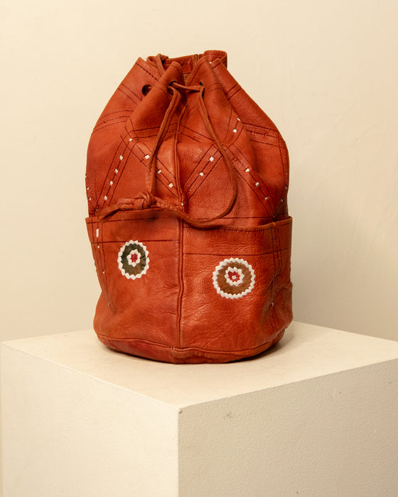 Vintage Rust Small Leather Drawstring Bag