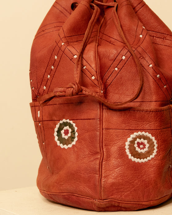 Vintage Rust Small Leather Drawstring Bag