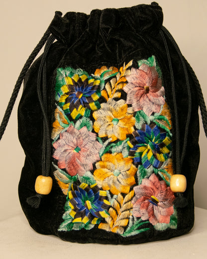 Floral Embroidered Velvet Handbag