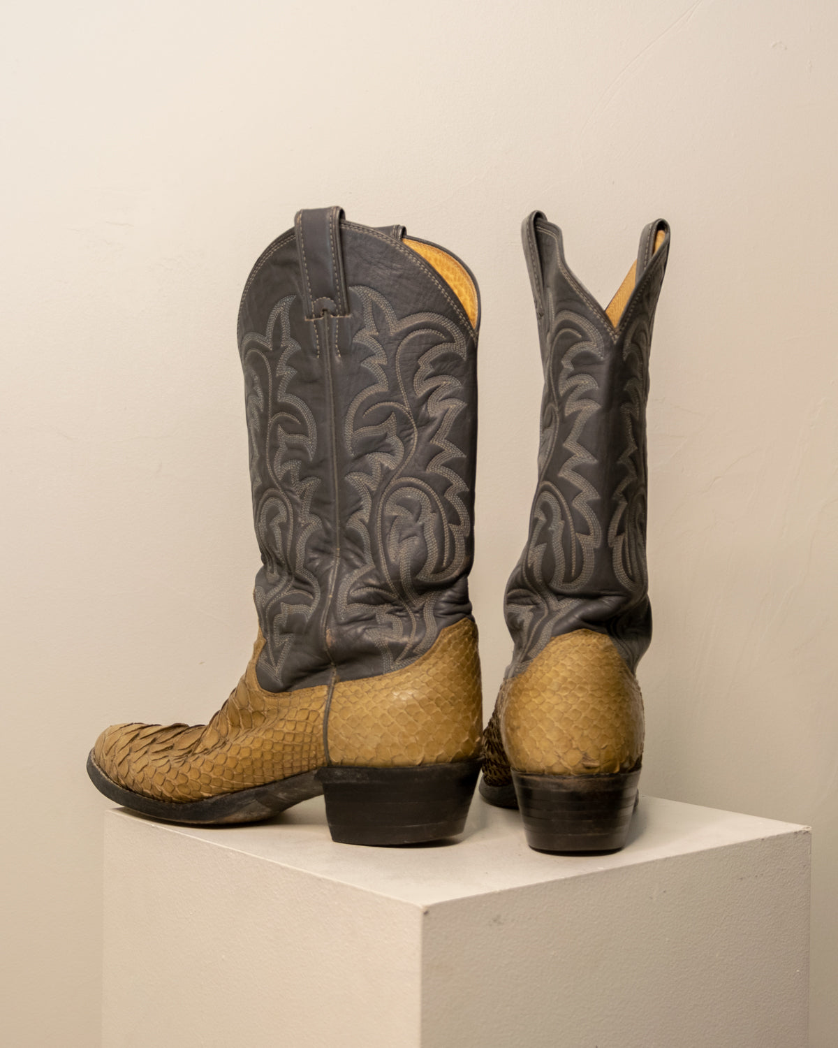 Two Tone Snakeskin Cowboy Boots 8M