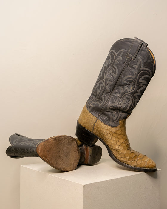 Two Tone Snakeskin Cowboy Boots 8M