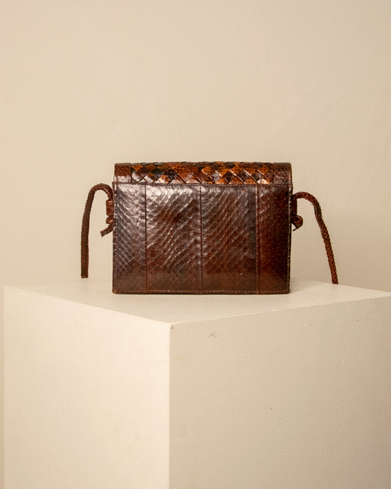 Woven Snakeskin Leather Handbag