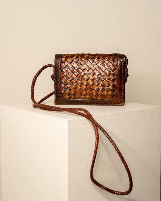 Woven Snakeskin Leather Handbag