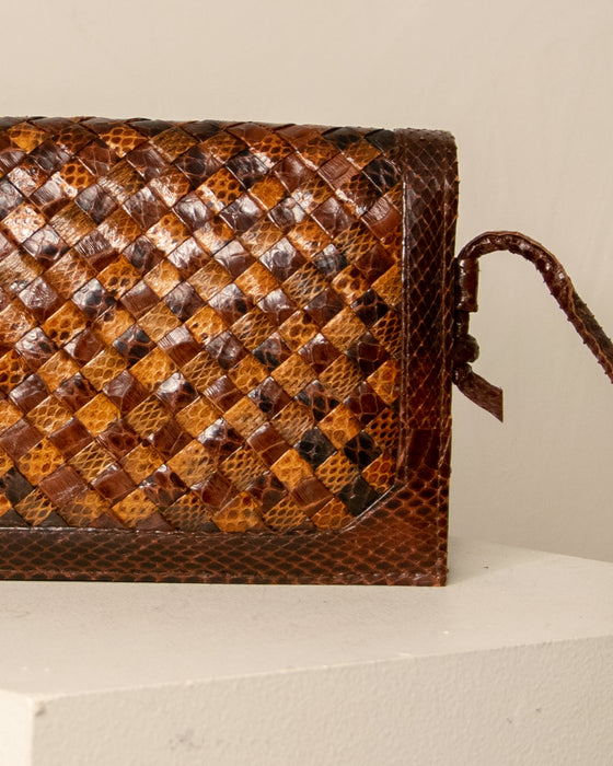 Woven Snakeskin Leather Handbag
