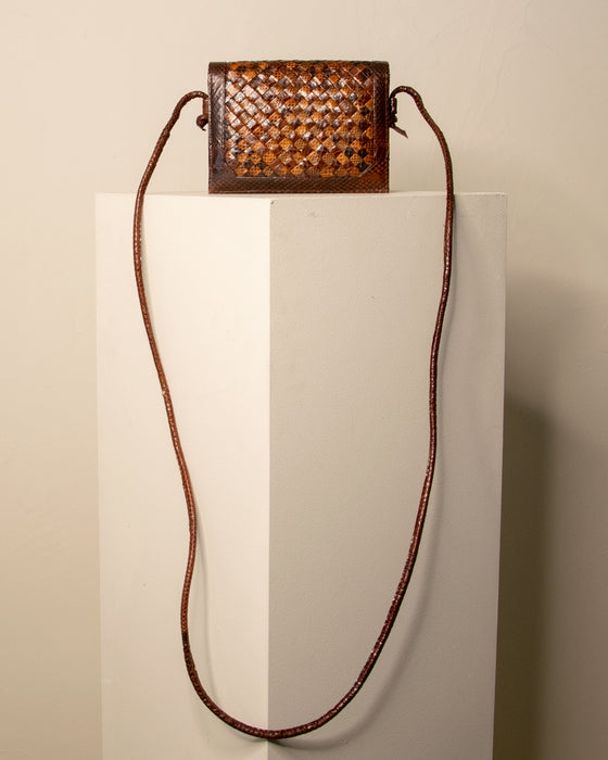 Woven Snakeskin Leather Handbag