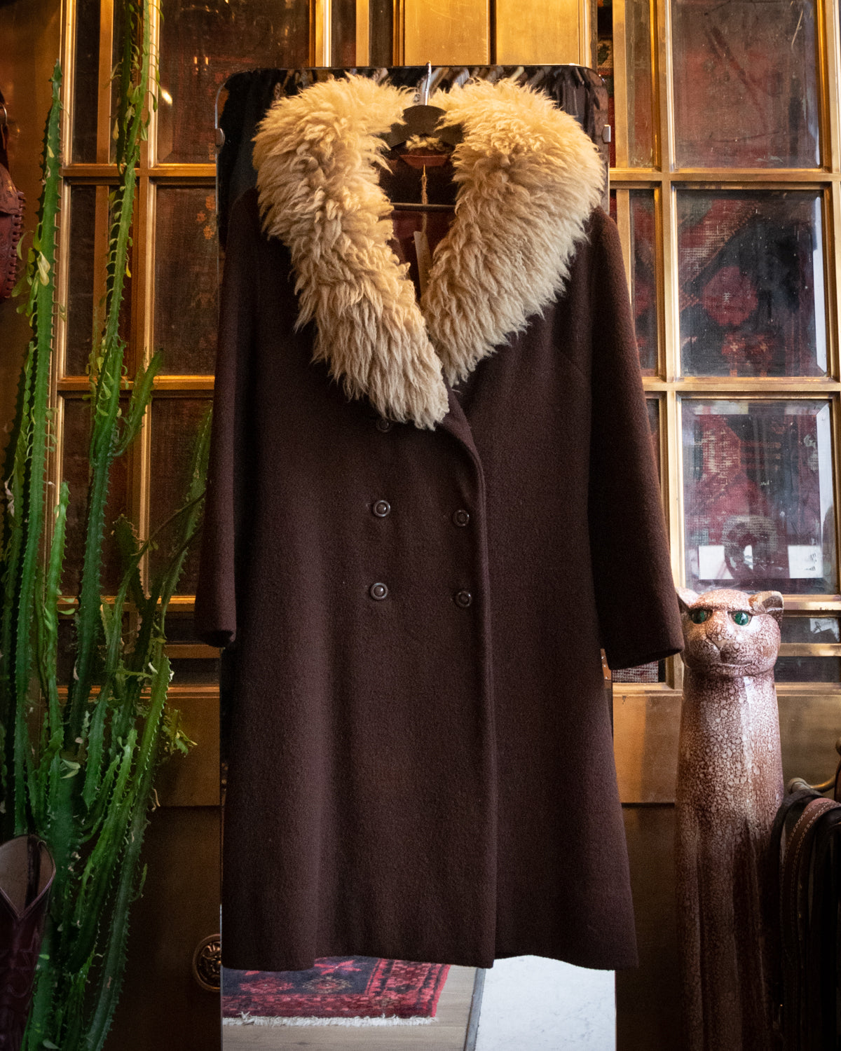 Lined Brown Coat w Shearling Collar