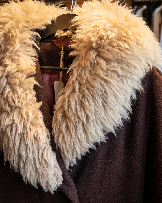 Lined Brown Coat w Shearling Collar