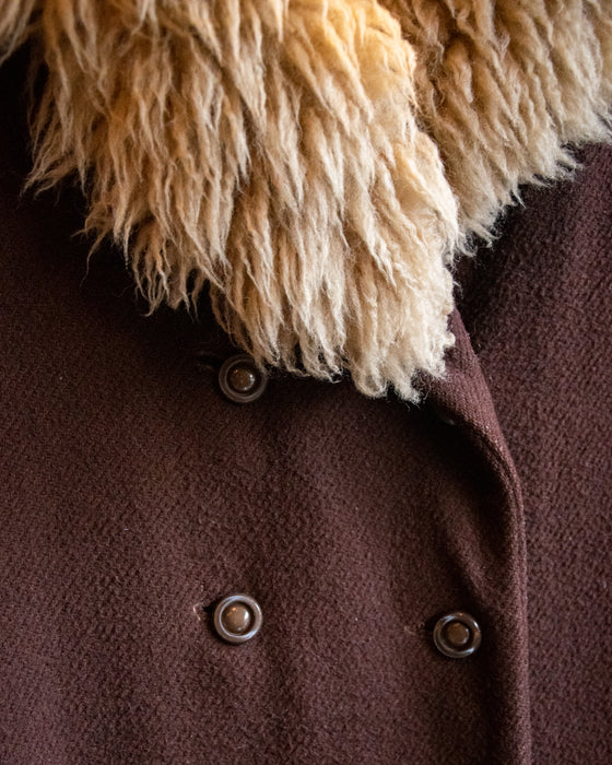 Lined Brown Coat w Shearling Collar