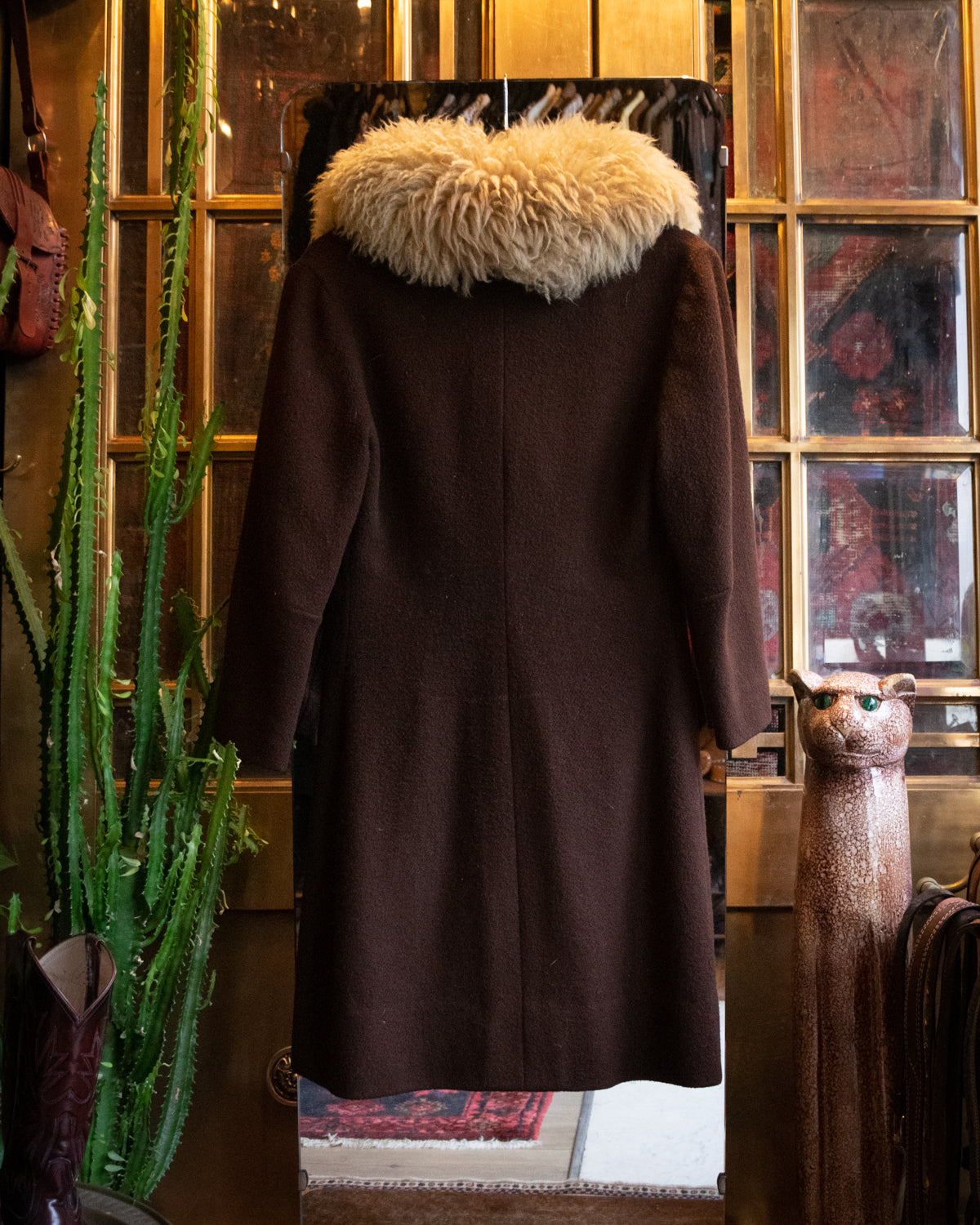 Lined Brown Coat w Shearling Collar