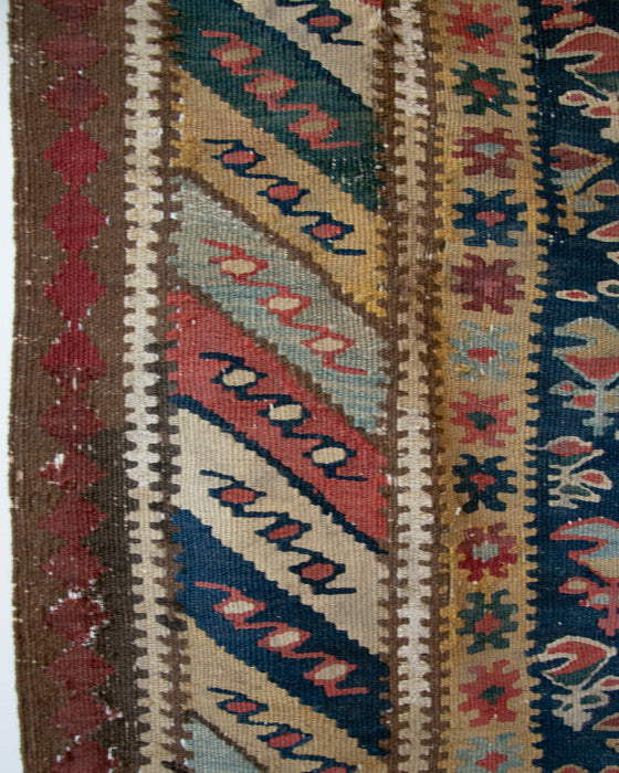 Vintage Handmade Sennah Kilim Rug 356x98