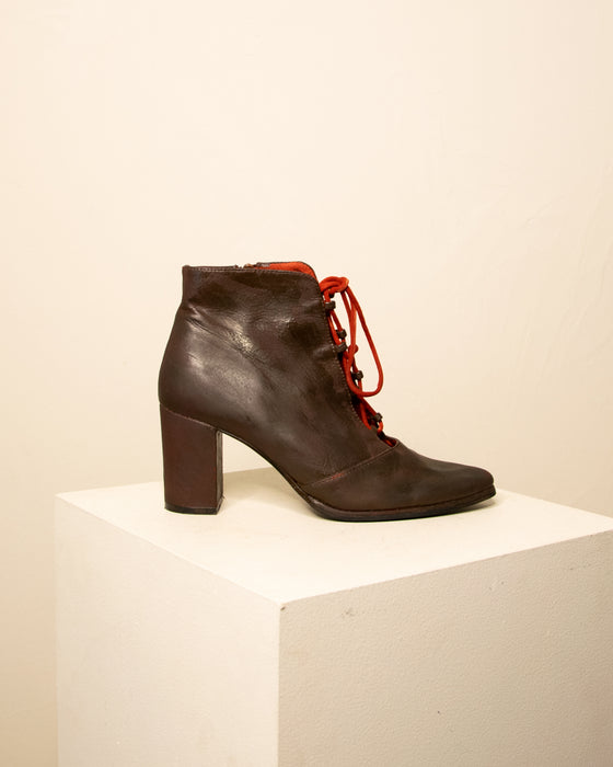 Heeled Deep Maroon Lace Up Boots 37