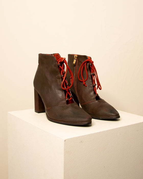 Heeled Deep Maroon Lace Up Boots 37