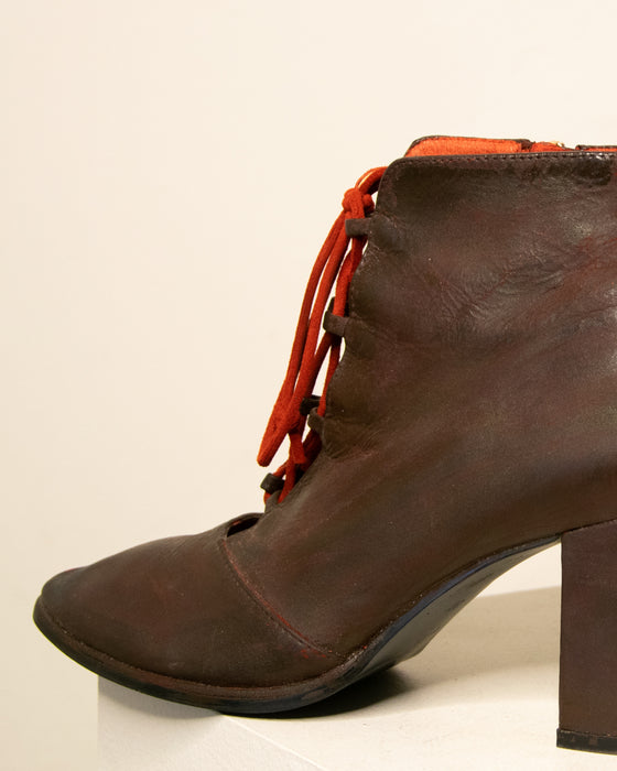 Heeled Deep Maroon Lace Up Boots 37