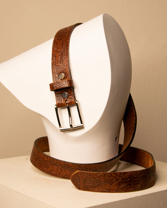 Vintage Tooled Horses Leather Belt