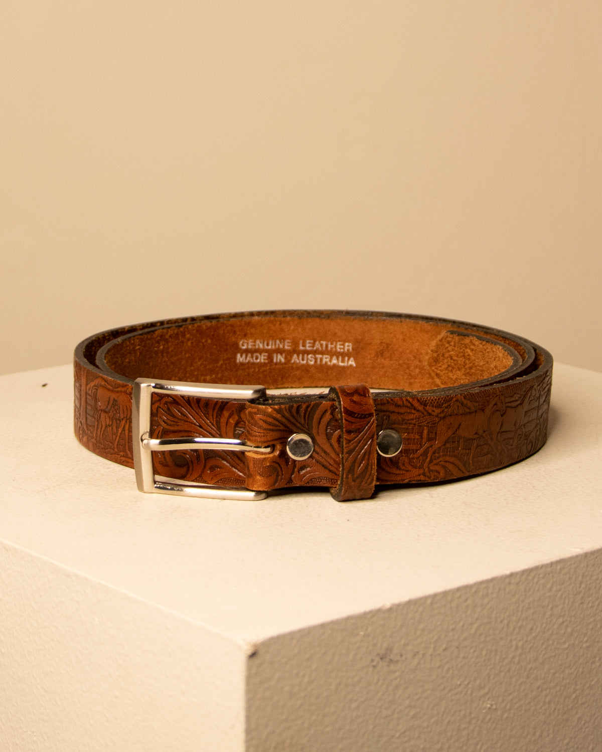 Vintage Tooled Horses Leather Belt