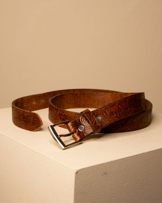 Vintage Tooled Horses Leather Belt
