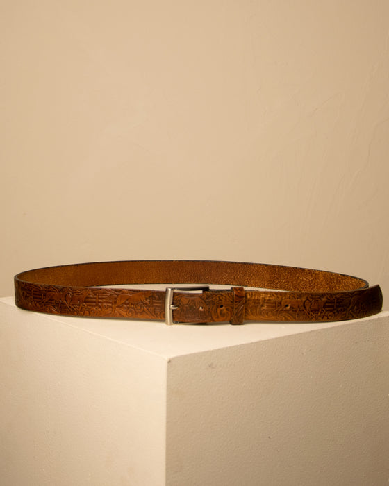 Vintage Tooled Horses Leather Belt