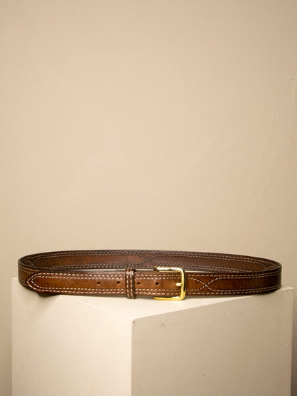 Vintage Brown Leather Belt w Stitching