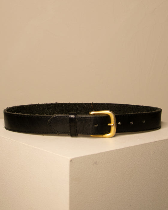 Vintage Black Leather Gold Buckle Belt