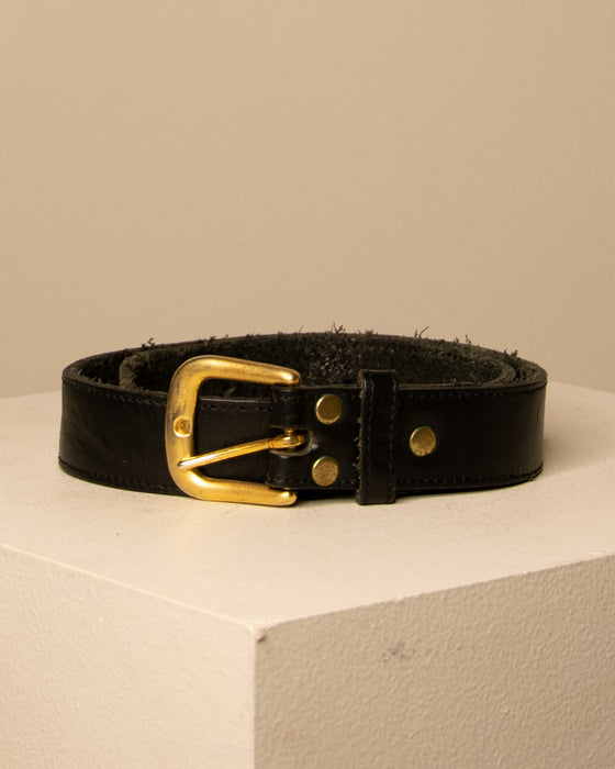 Vintage Black Leather Gold Buckle Belt