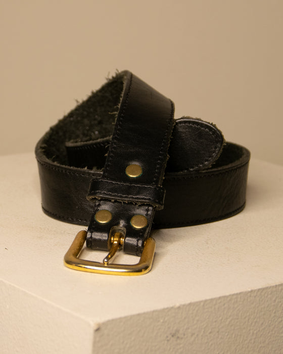 Vintage Black Leather Gold Buckle Belt