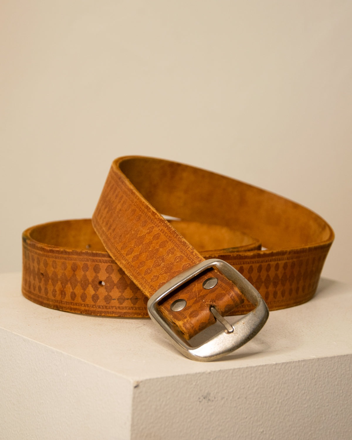 Diamond Pattern Brown Vintage Leather Belt