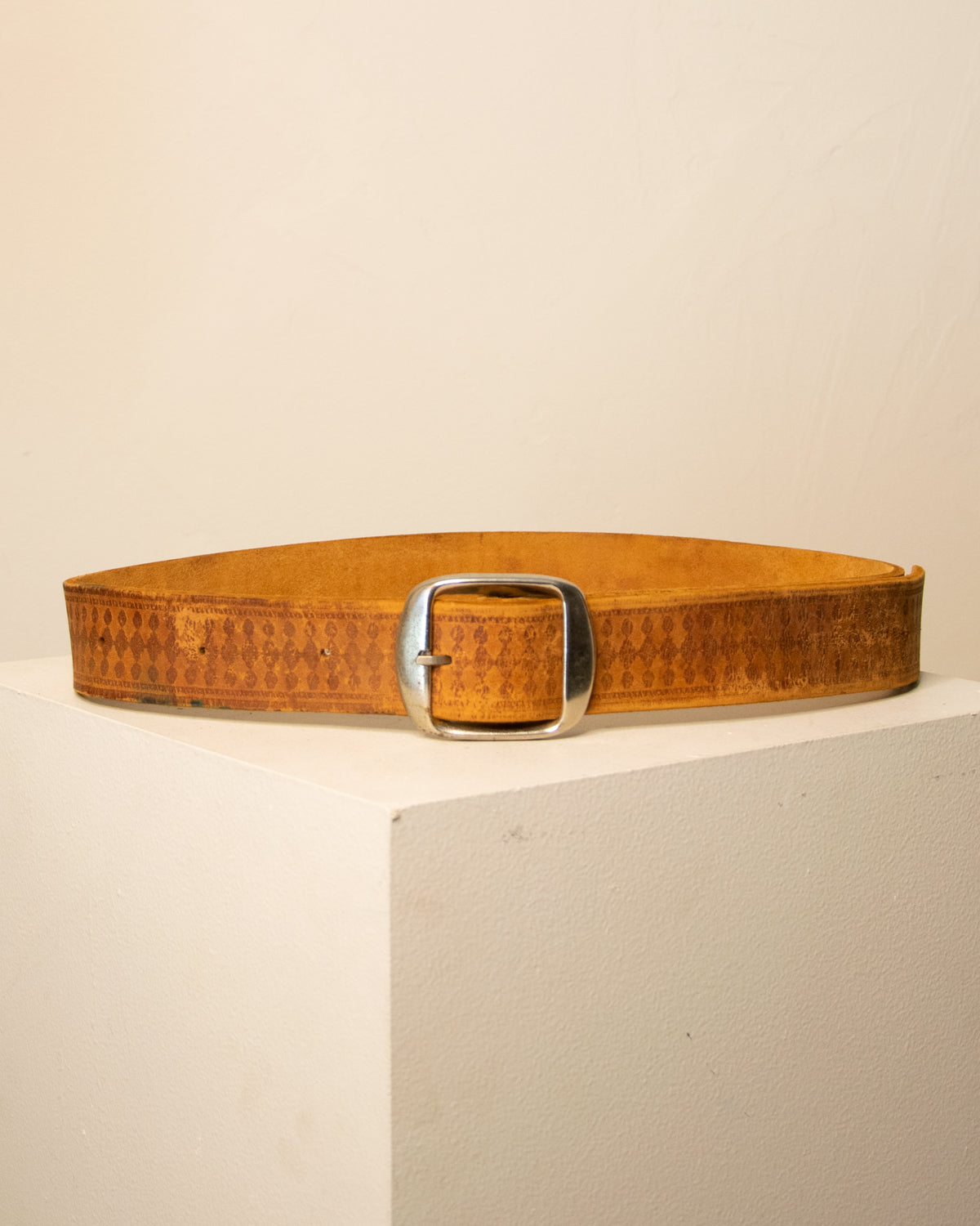 Diamond Pattern Brown Vintage Leather Belt