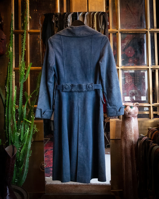 70s Vintage Blue Suede Trench Coat